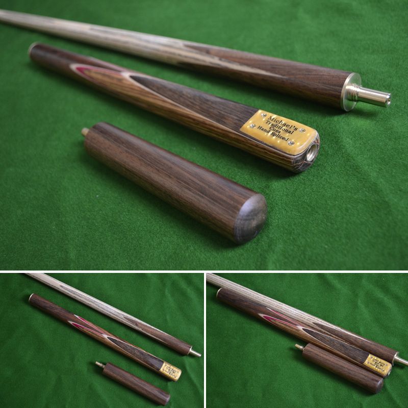 57 Inch Handmade Rare Multi-Handspliced Gabon Zebrawood Ash Snooker/Pool Cue with Mini-Butt.