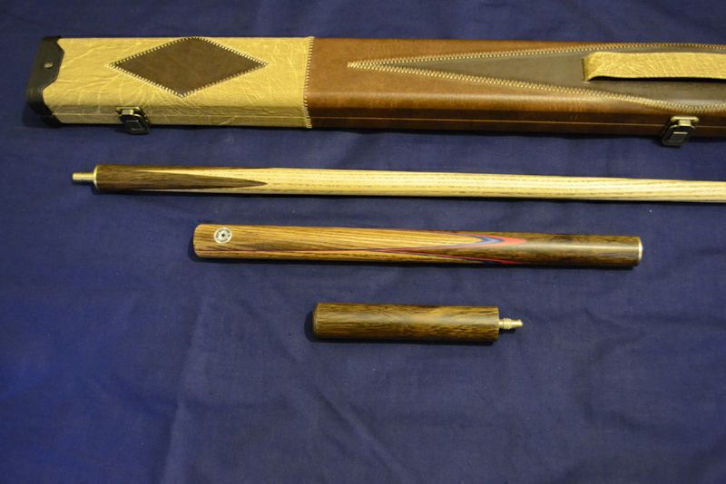 Handcrafted 3/4 piece Ash Snooker/Pool Cue with Leather Cue Case and 15CM Screw in Mini-Butt.
