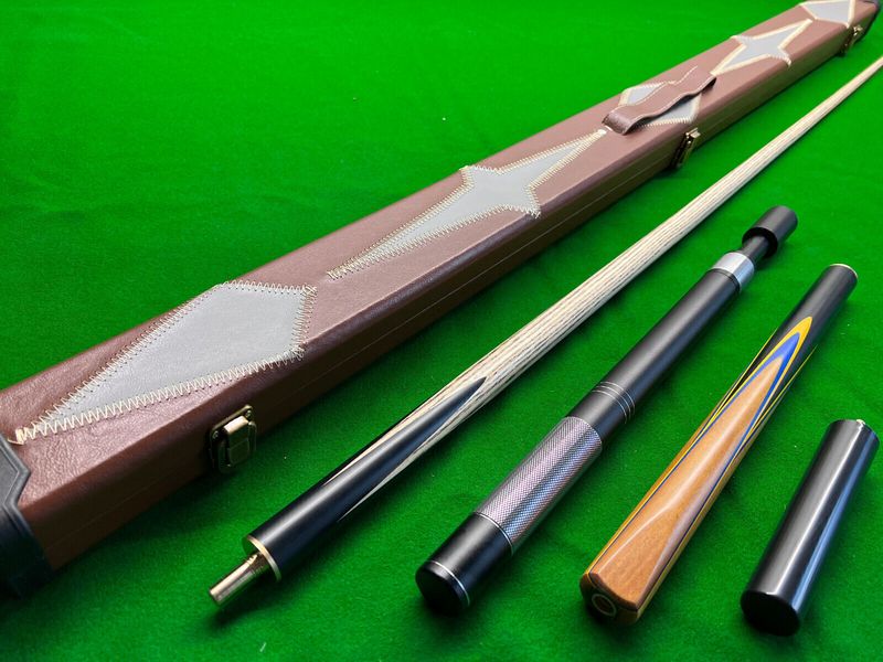 Handmade 3/4 Piece 57.1 Inch Snooker Cue Complete Set with Ash Shaft and Ebony Butt - 8.5mm Tip