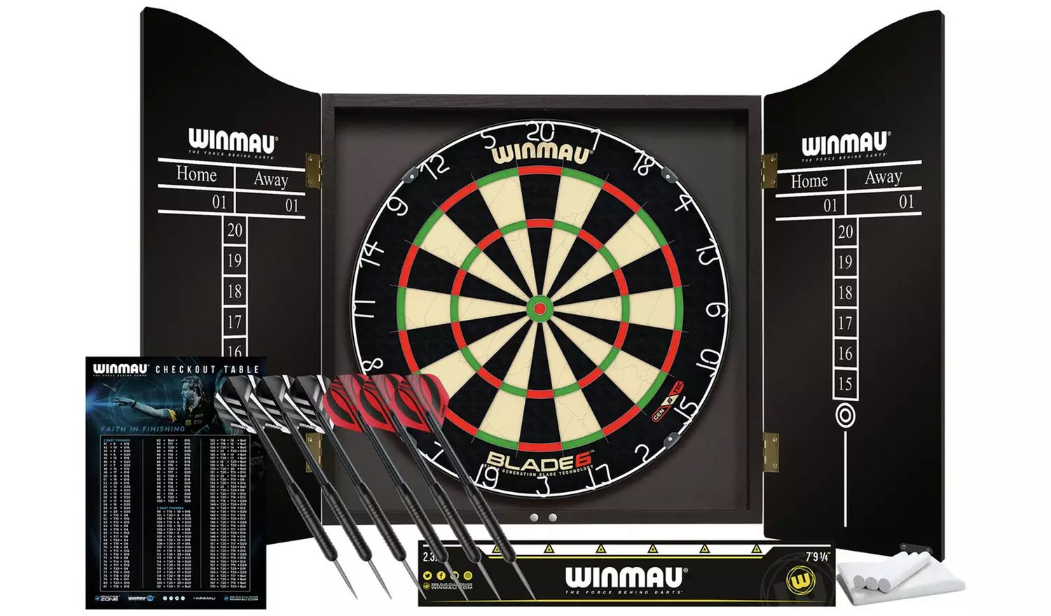 Winmau Blade 6 Championship Dartboard with Cabinet & Darts Sets