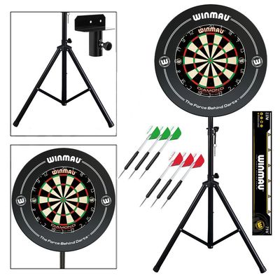 Winmau Complete Darts Set with Portable Stand + Diamond Dartboard + Surround + Darts