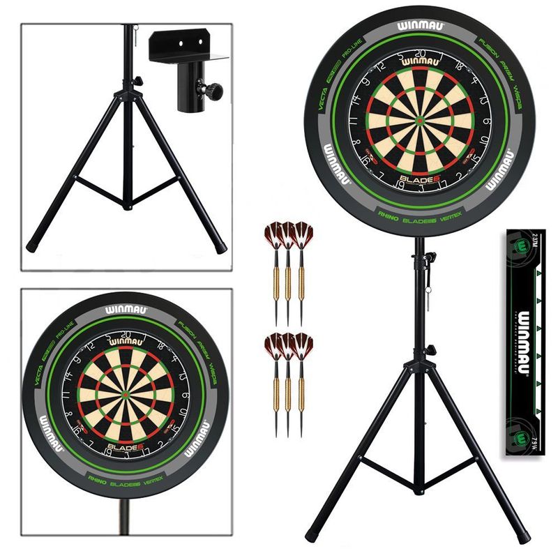 Complete Darts Set with Portable Stand, Winmau Blade 6 Dartboard, Advance Surround and Darts