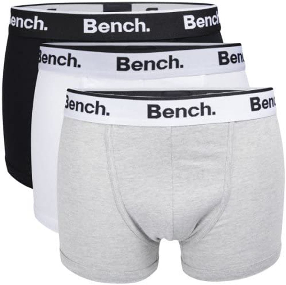 Bench 3 Pack Loyal Mens Designer Boxer Shorts / Trunks in Grey / White / Black