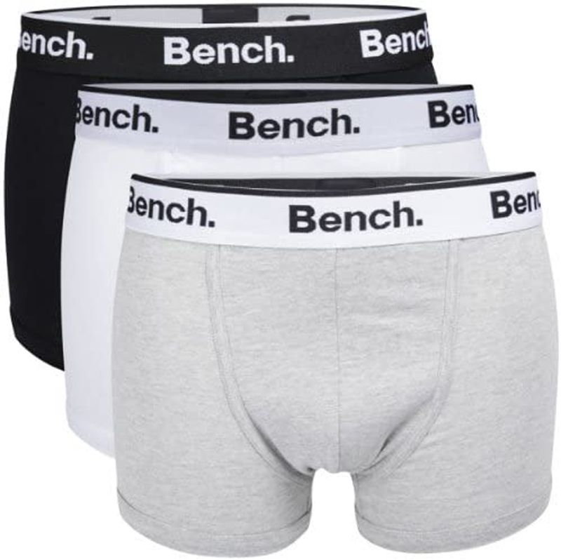Bench 3 Pack Loyal Mens Designer Boxer Shorts / Trunks in Grey / White / Black