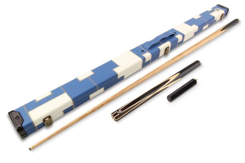 Black 3/4 Ebonised 4 Point Butt Snooker Pool Cue Set with 9mm tip + Mini Butt + White and Blue Case