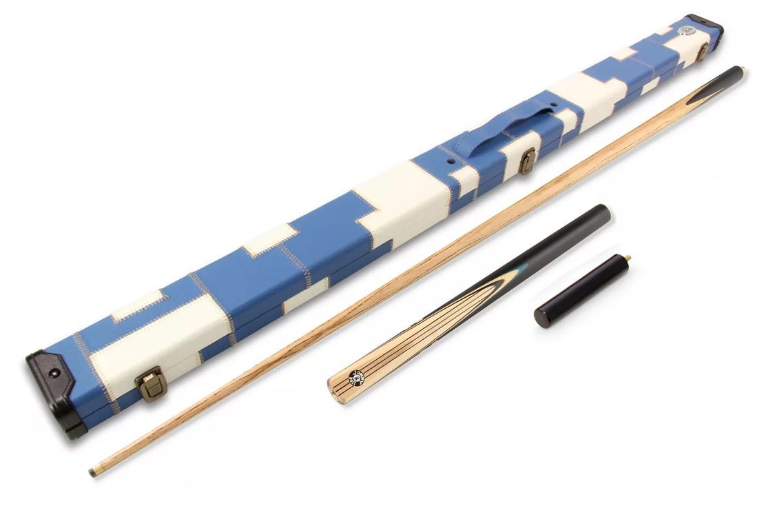 Blue 3/4 Ebonised 4 Point Butt Snooker Pool Cue Set with 9mm tip + Mini Butt + White and Blue Case