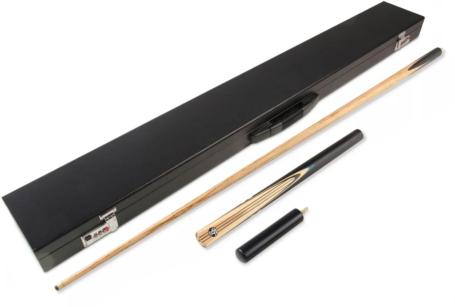 Blue 3/4 Ebonised 4 Point Butt Snooker Pool Cue Set with Real Splices - 9mm tip + Mini Butt + Executive Lockable Black Case