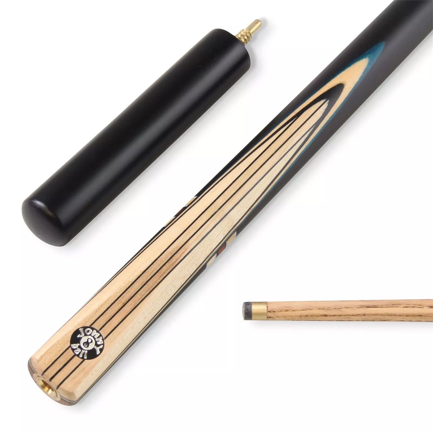 Blue Powerline 3/4 Ebonised 4 Point Butt Snooker Pool Cue with Real Splices - 9mm tip + Mini Butt