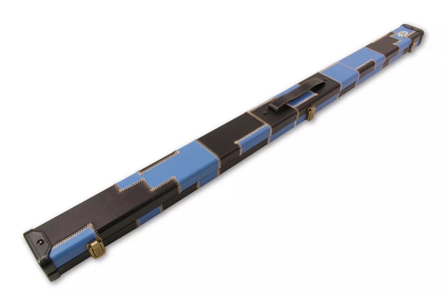 Deluxe 3/4 Snooker cue case with Plastic Ends in Blue and Black Patch - 2 Slots