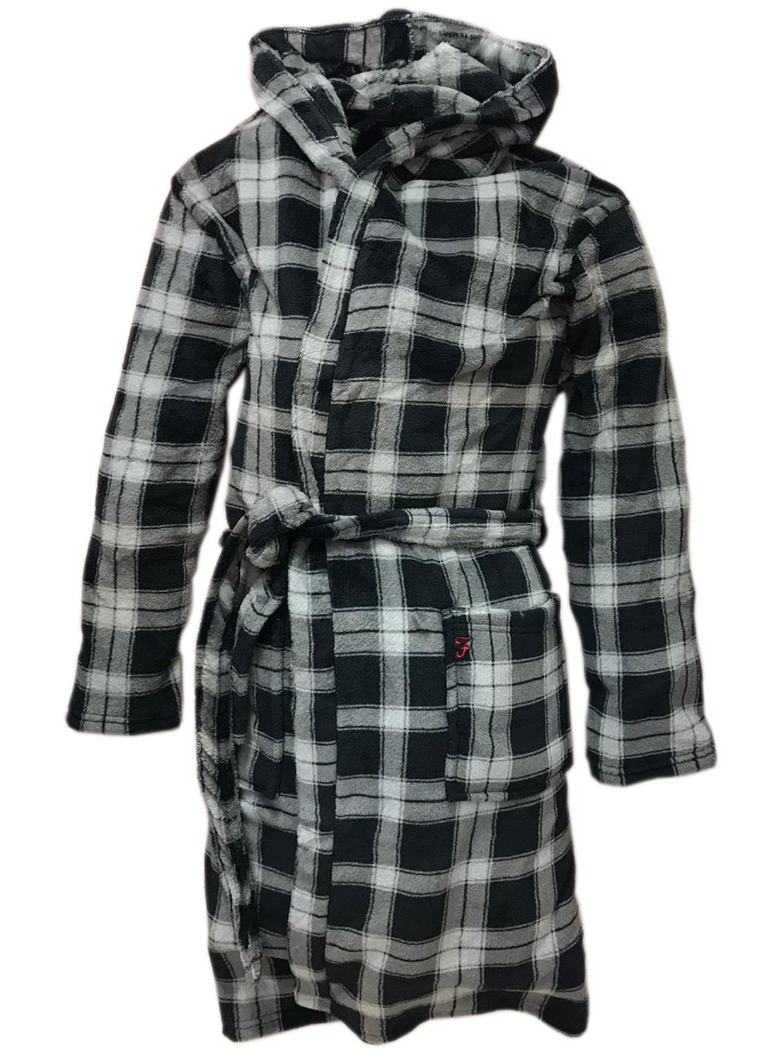 Farah Men's Black and Steel Grey Hooded Soft fluffy Luxury Robe