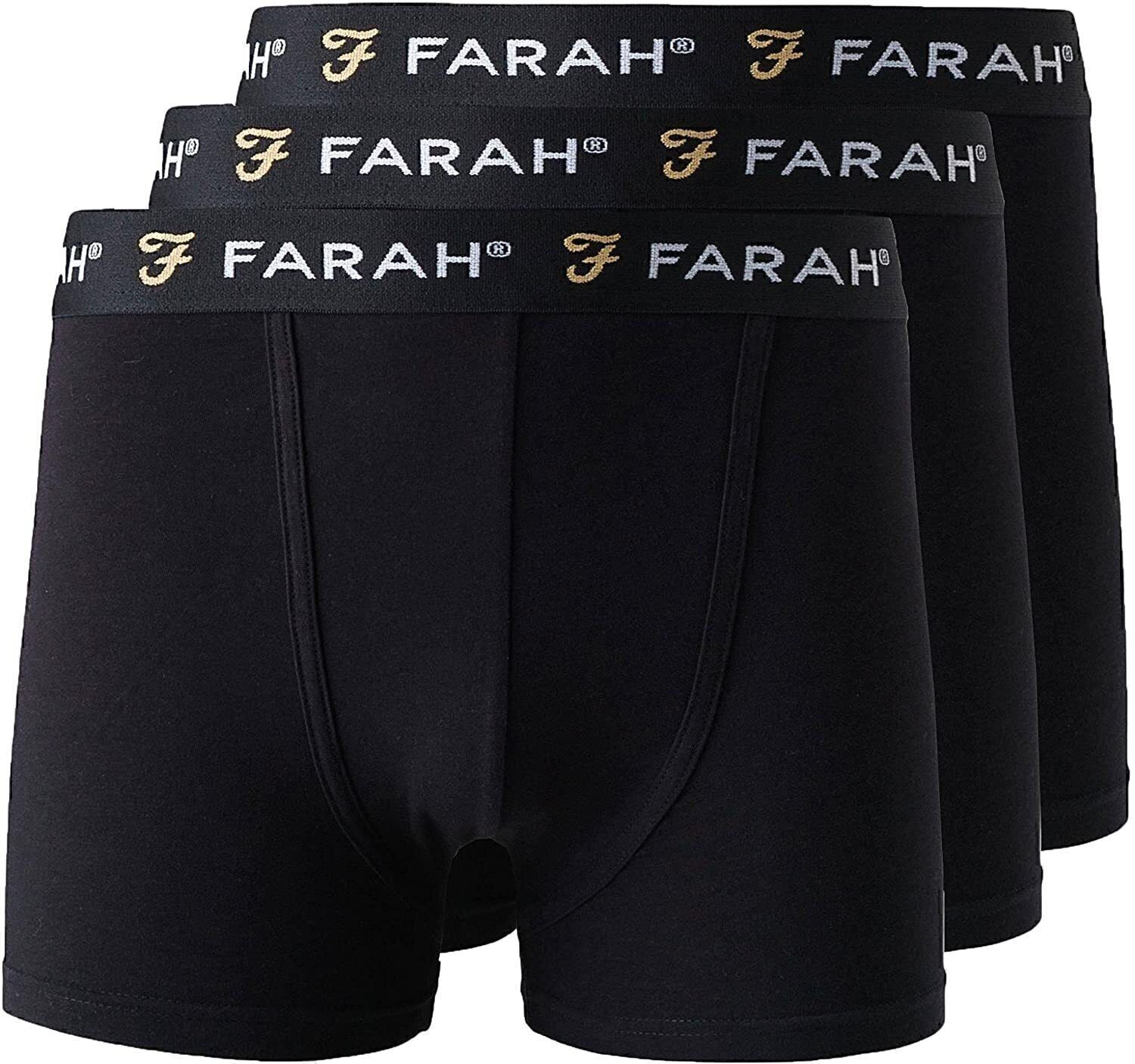 Farah Mens Boxer Shorts 3 Pack All Black