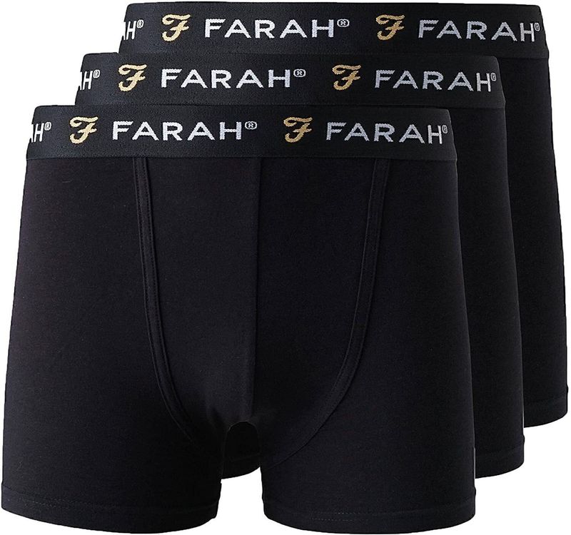 Farah Mens Boxer Shorts 3 Pack All Black