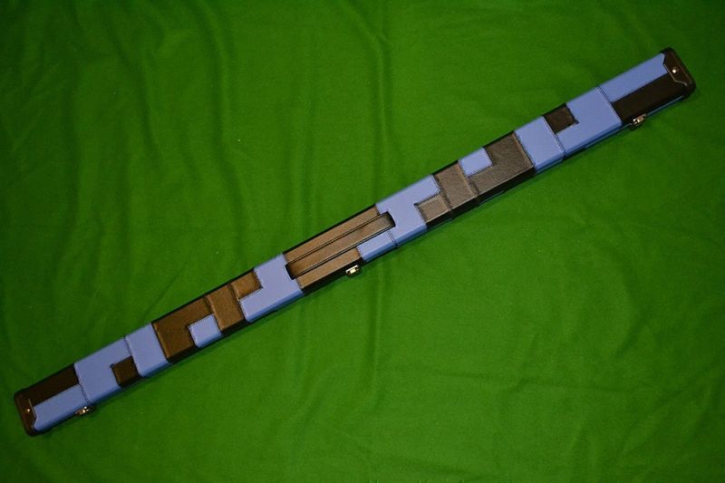 Handmade 3/4 Patchwork Style Snooker Cue Case - Blue/Black