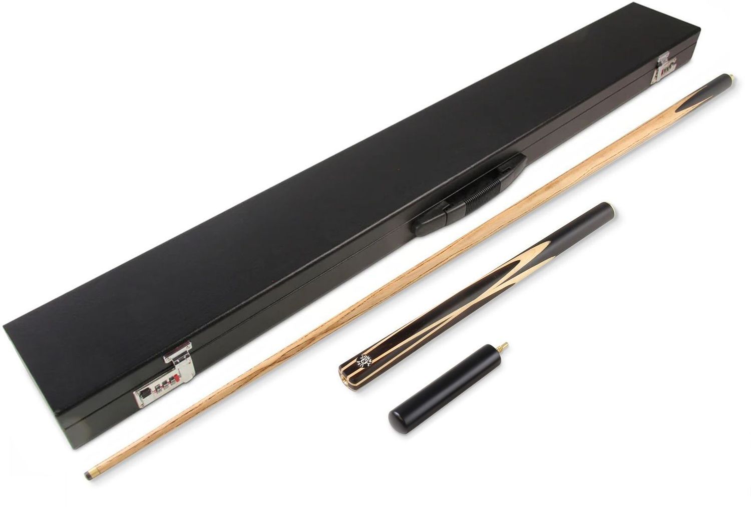 Jonny 8 Ball 3/4 Ebonised 4 Point Butt Snooker Pool Cue Set with Real Splices - 9mm tip + Mini Butt + Executive Lockable Black Case