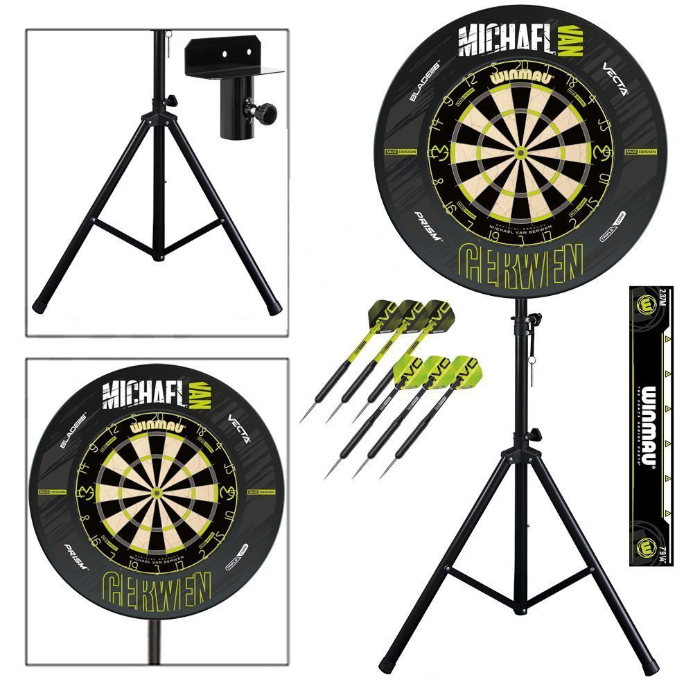 Michael Van Gerwen Complete Darts Set with Portable Stand + Dartboard With Surround and Darts