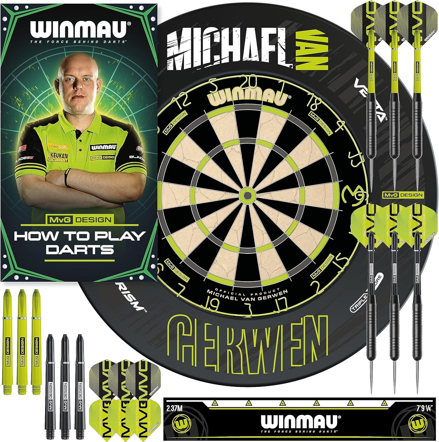 Michael Van Gerwen Dartboard With Surround and Darts Set