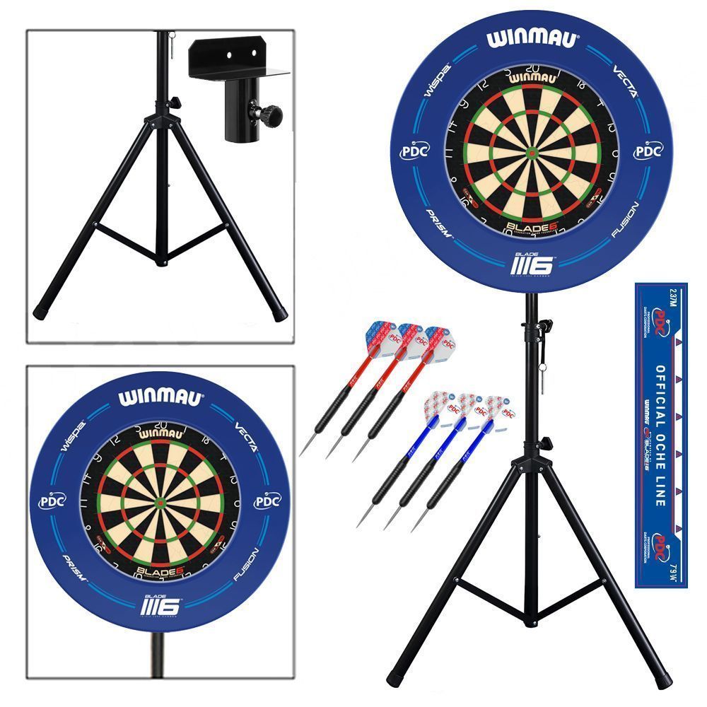 PDC Darts Set with Portable Stand, Winmau Blade 6 Dartboard, Surround and Darts