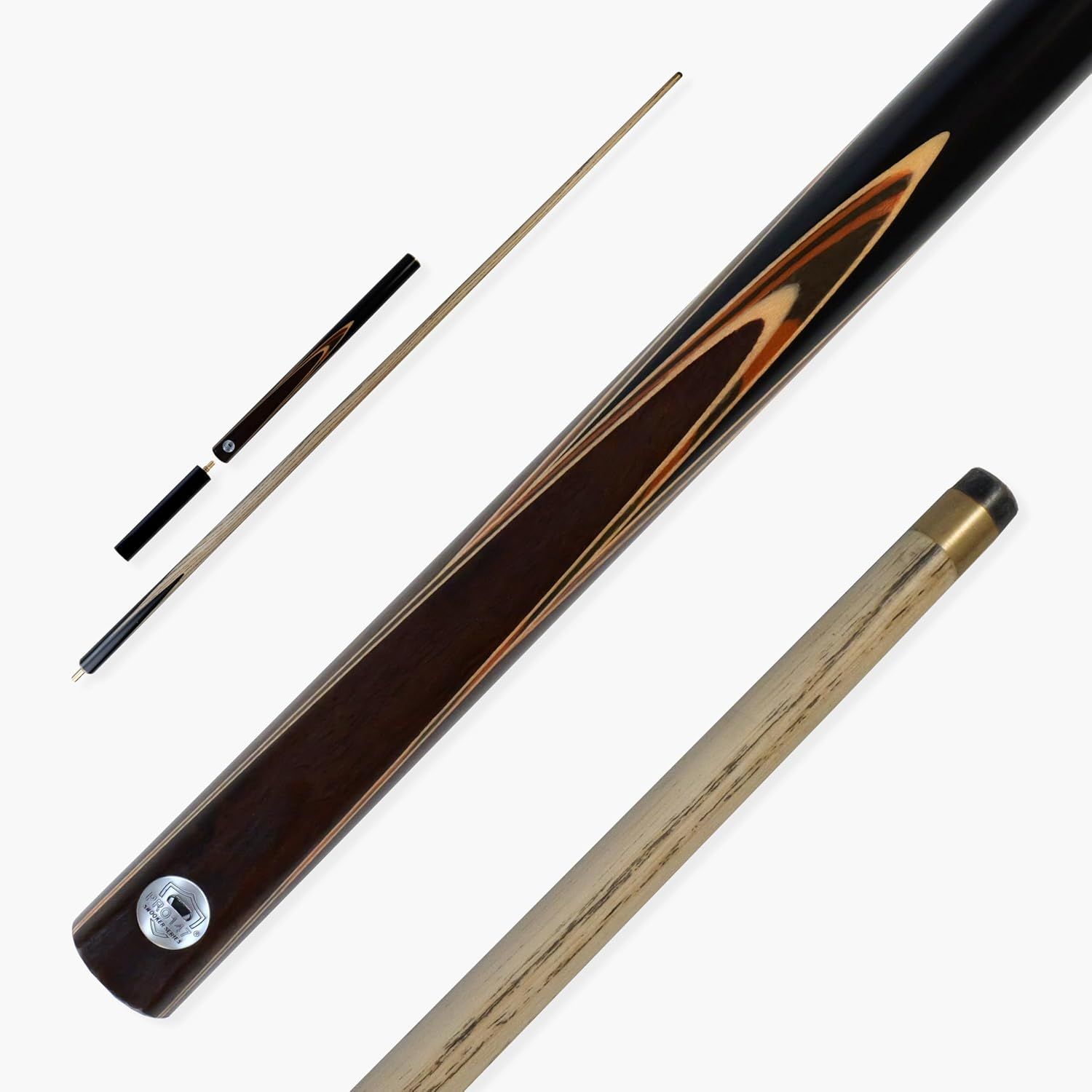 Pro147 CLASSIC 3/4 Jointed Snooker Pool Cue with Genuine Multi Spliced Butt 9.5mm Leather Tip and Quick Release + 6" Mini Butt