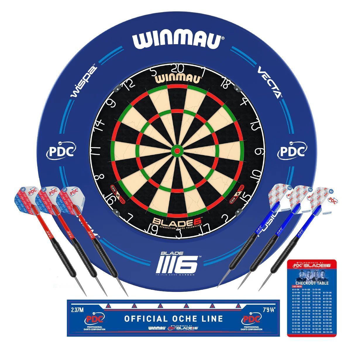 Winmau PDC Surround Set - Comes With Blade 6 Dartboard - Darts and Blue Surround