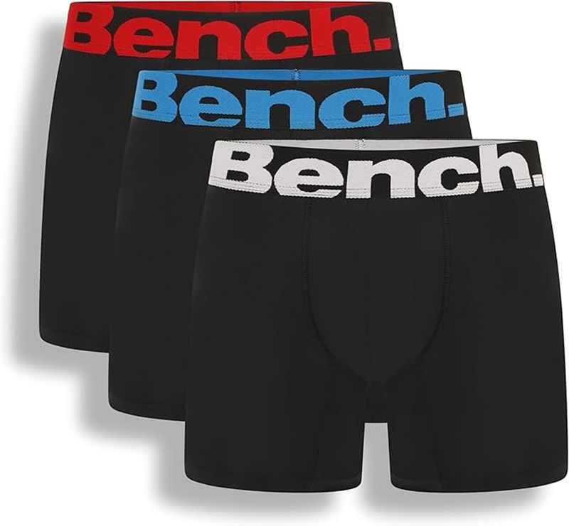 Bench 3 Pack Macron Mens Designer Boxer Shorts / Trunks in Black with Coloured Bands Bench 3 Pack Macron Mens Designer Boxer Shorts / Trunks in Black with Coloured Bands