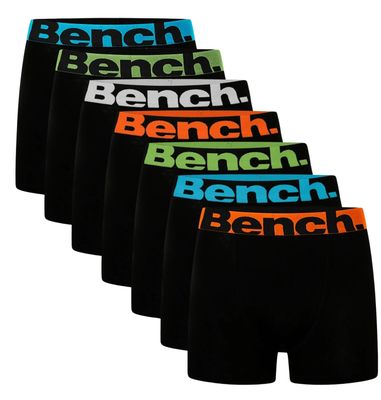 Bench 7 Pack Diego Mens Designer Boxer Shorts / Trunks in Black with Coloured Bands