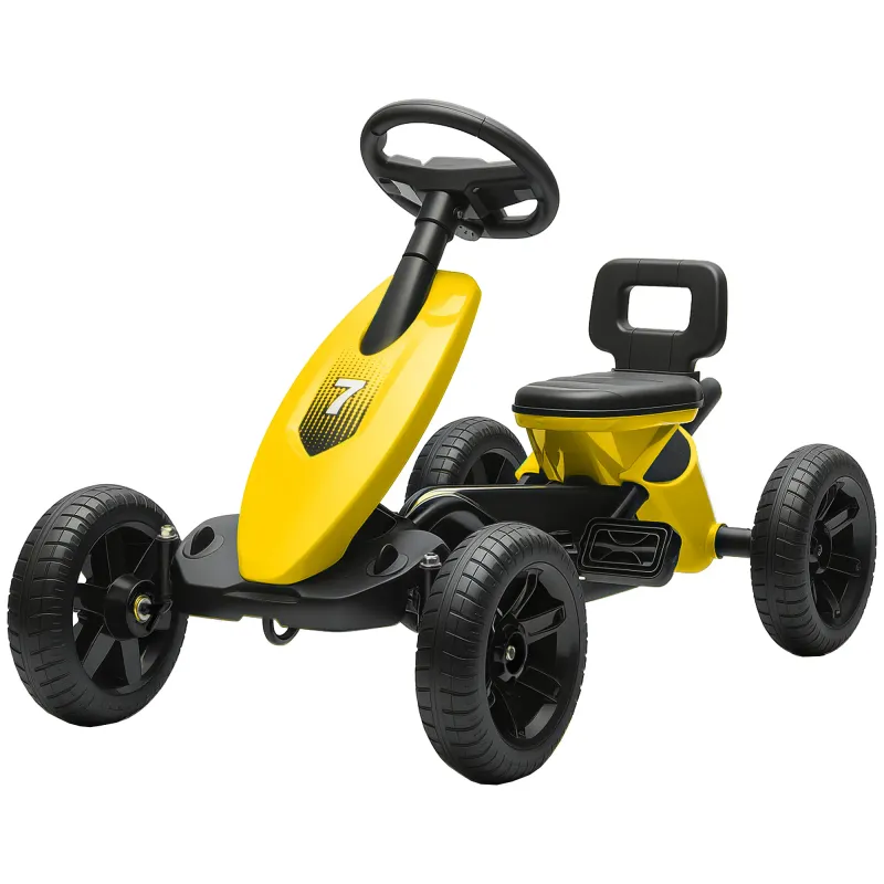 Pedal Go Kart for Kids 2-5 Years with Silent EVA Wheels in Yellow