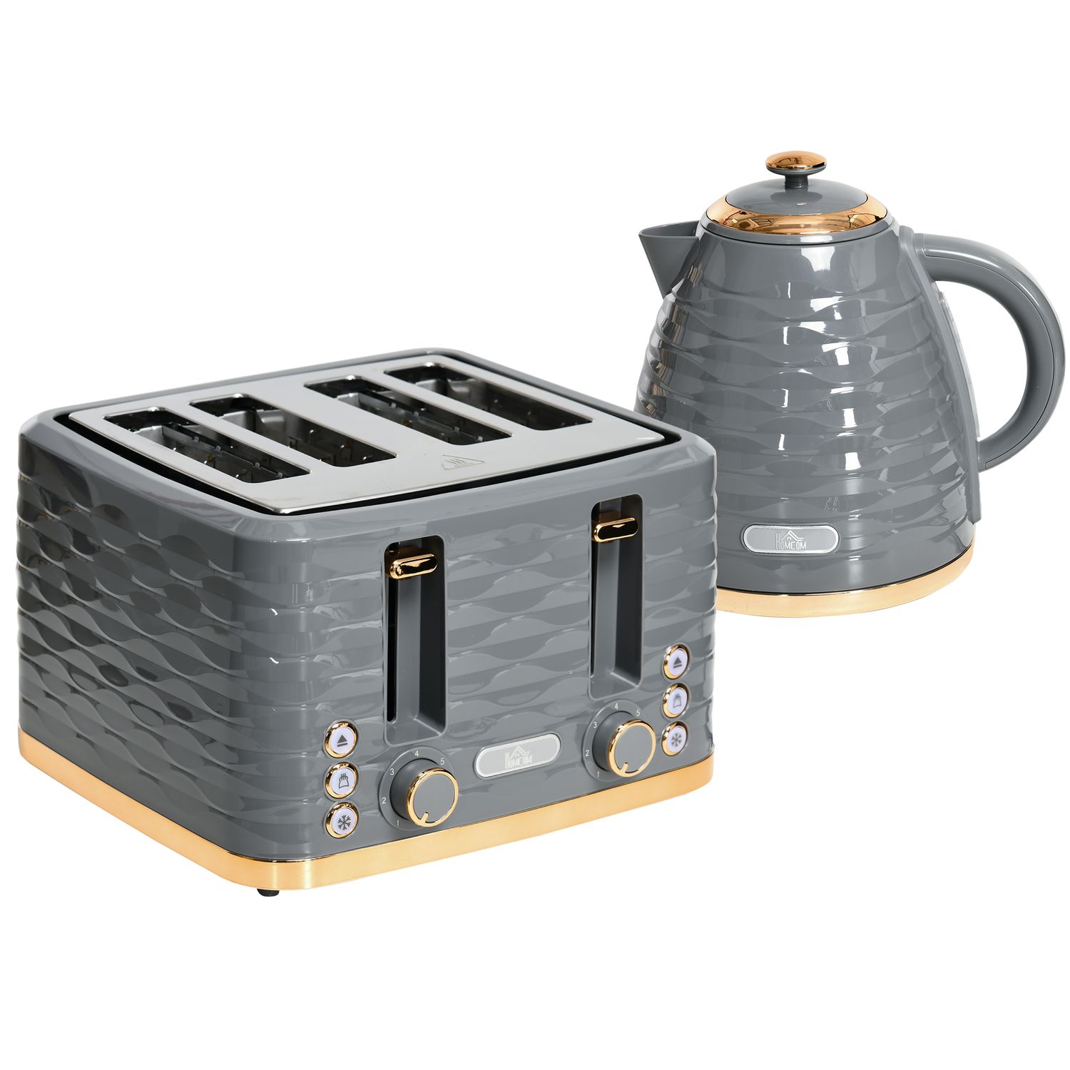 1.7 Litre Kettle and Toaster Set  3000W with Rapid Boil in Grey