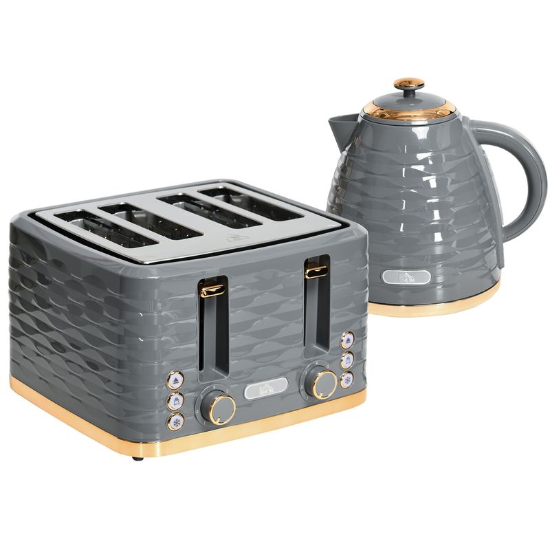 1.7 Litre Kettle and Toaster Set  3000W with Rapid Boil in Grey