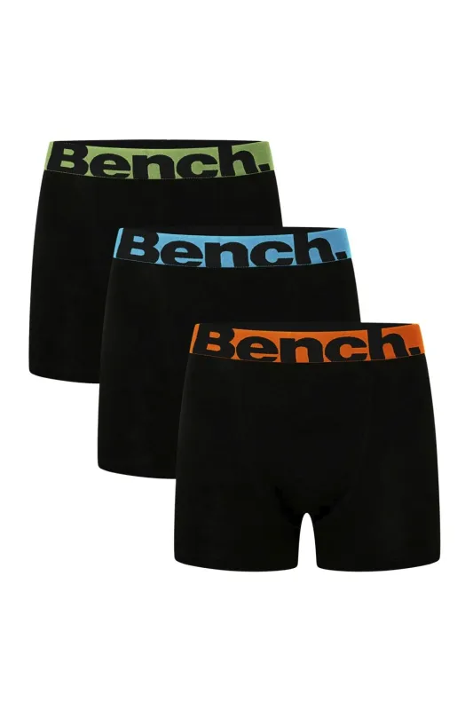 Bench 3 Pack Tonder Mens Designer Boxer Shorts / Trunks in Black with Coloured Bands