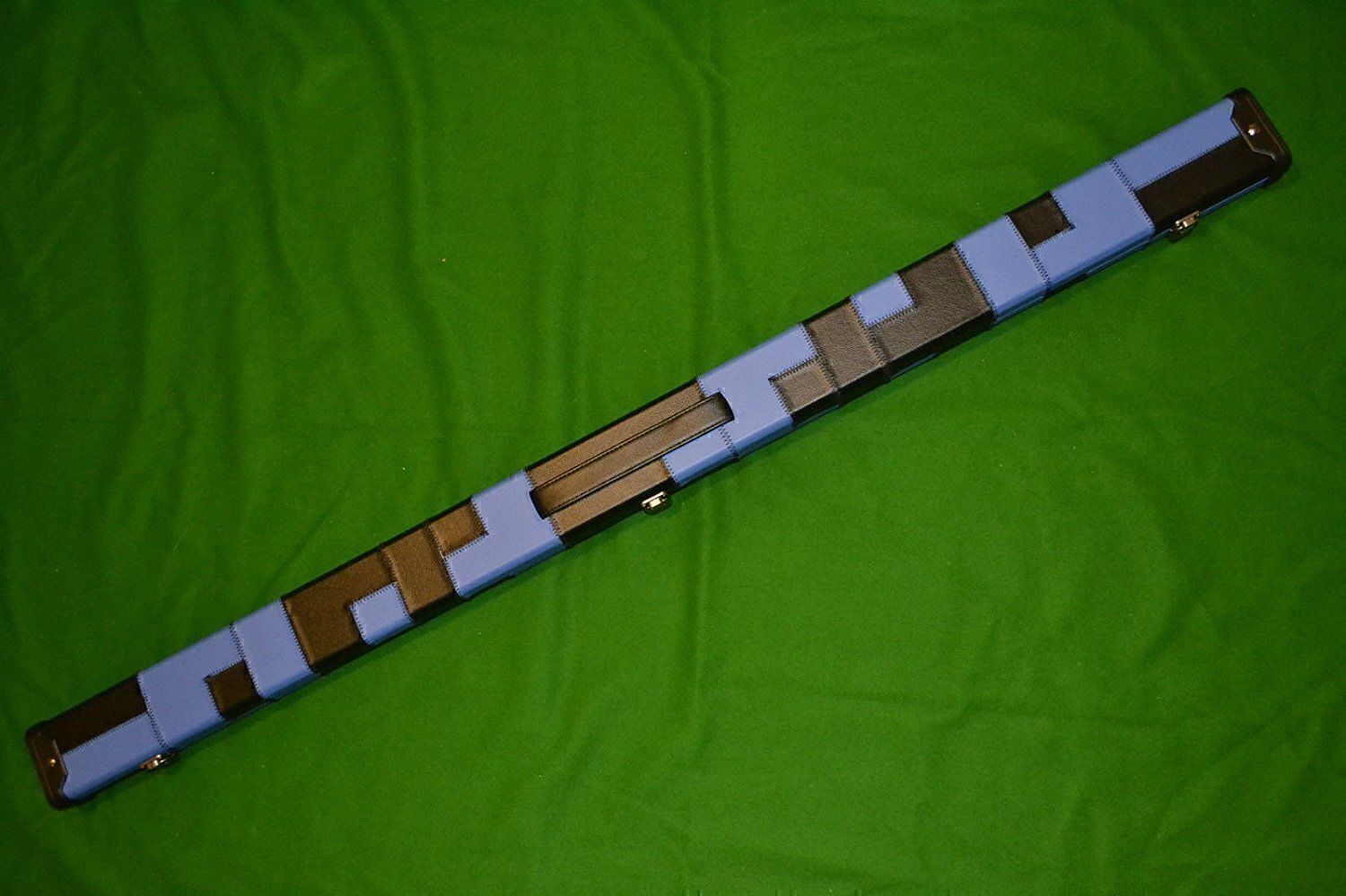 Handmade 3/4 Patchwork Style Snooker Cue Case - Blue/Black Handmade 3/4 Patchwork Style Snooker Cue Case - Blue/Black
