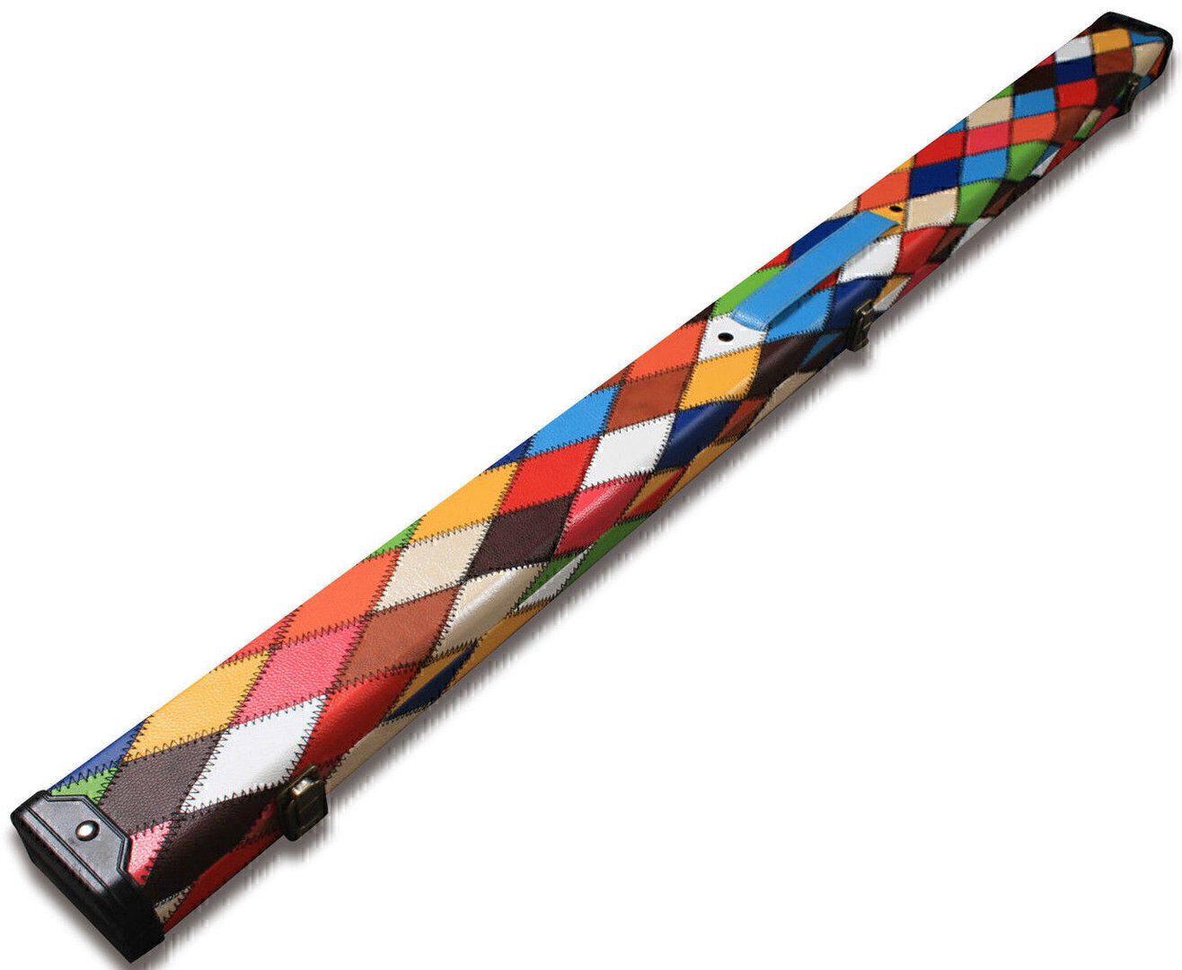 Handmade 3/4 Multi Coloured Diamond Patchwork Tournament Style Snooker Cue Case With 2 Compartments Handmade 3/4 Multi Coloured Diamond Patchwork Tournament Style Snooker Cue Case With 2 Compartments