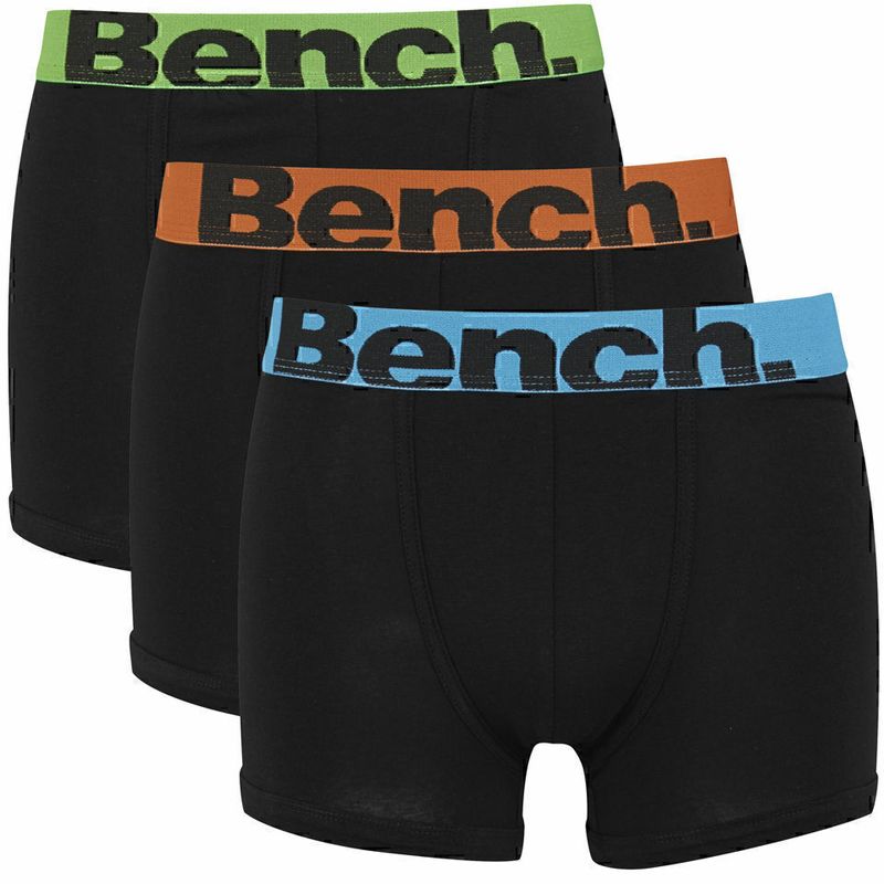 Bench 3 Pack Action Mens Designer Boxer Shorts / Trunks in Black with Coloured Bands Bench 3 Pack Action Mens Designer Boxer Shorts / Trunks in Black with Coloured Bands