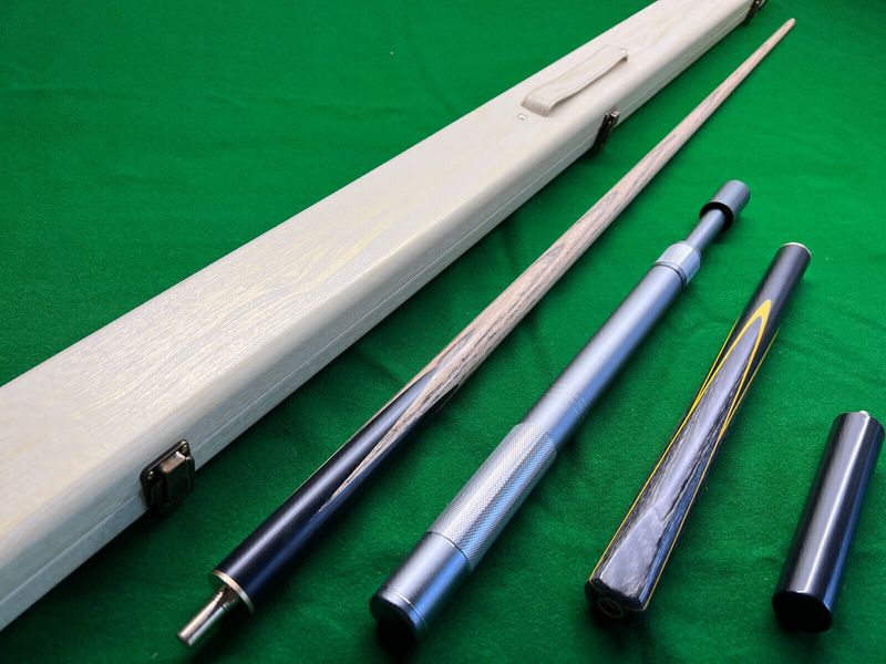 Handmade 3/4 Piece 57.1 Inch Snooker Cue Complete Set with Ash Shaft and Ebony Butt - 9.5mm Tip Handmade 3/4 Piece 57.1 Inch Snooker Cue Complete Set with Ash Shaft and Ebony Butt - 9.5mm Tip