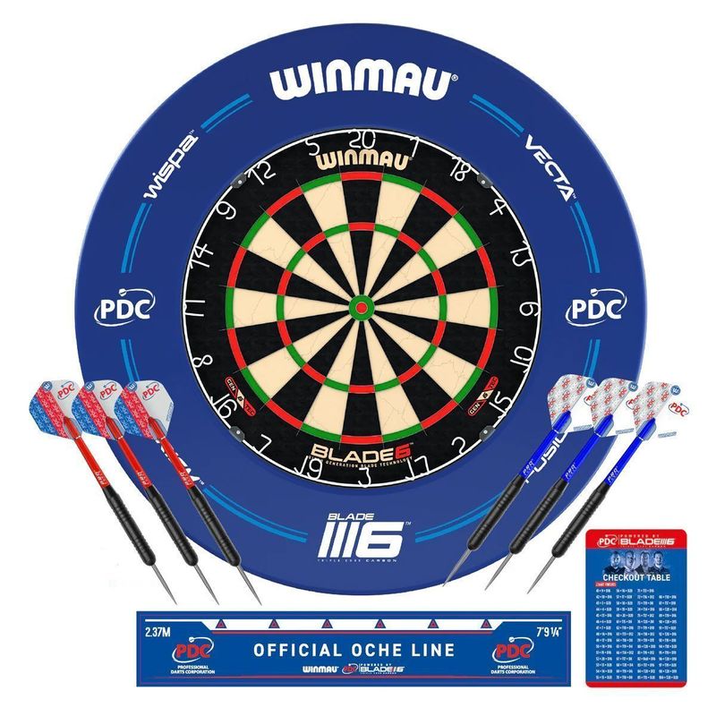 Winmau PDC Surround Set - Comes With Blade 6 Dartboard - Darts and Blue Surround Winmau PDC Surround Set - Comes With Blade 6 Dartboard - Darts and Blue Surround