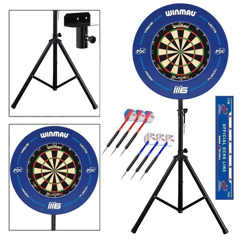 PDC Darts Set with Portable Stand, Winmau Blade 6 Dartboard, Surround and Darts PDC Darts Set with Portable Stand, Winmau Blade 6 Dartboard, Surround and Darts