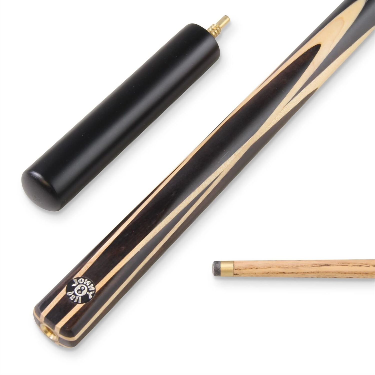 Jonny 8 Ball 3/4 Ebonised 4 Point Butt Snooker Pool Cue with Real Splices - 9mm tip + Mini Butt