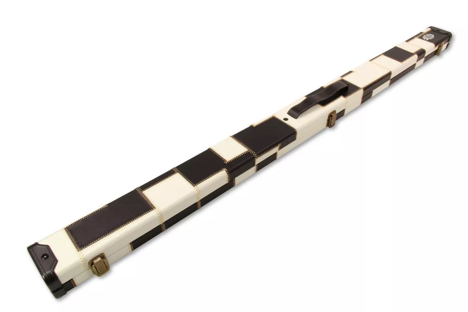Deluxe 3/4 Snooker cue case with Plastic Ends in White and Black Patch - 2 Slots Deluxe 3/4 Snooker cue case with Plastic Ends in White and Black Patch - 2 Slots