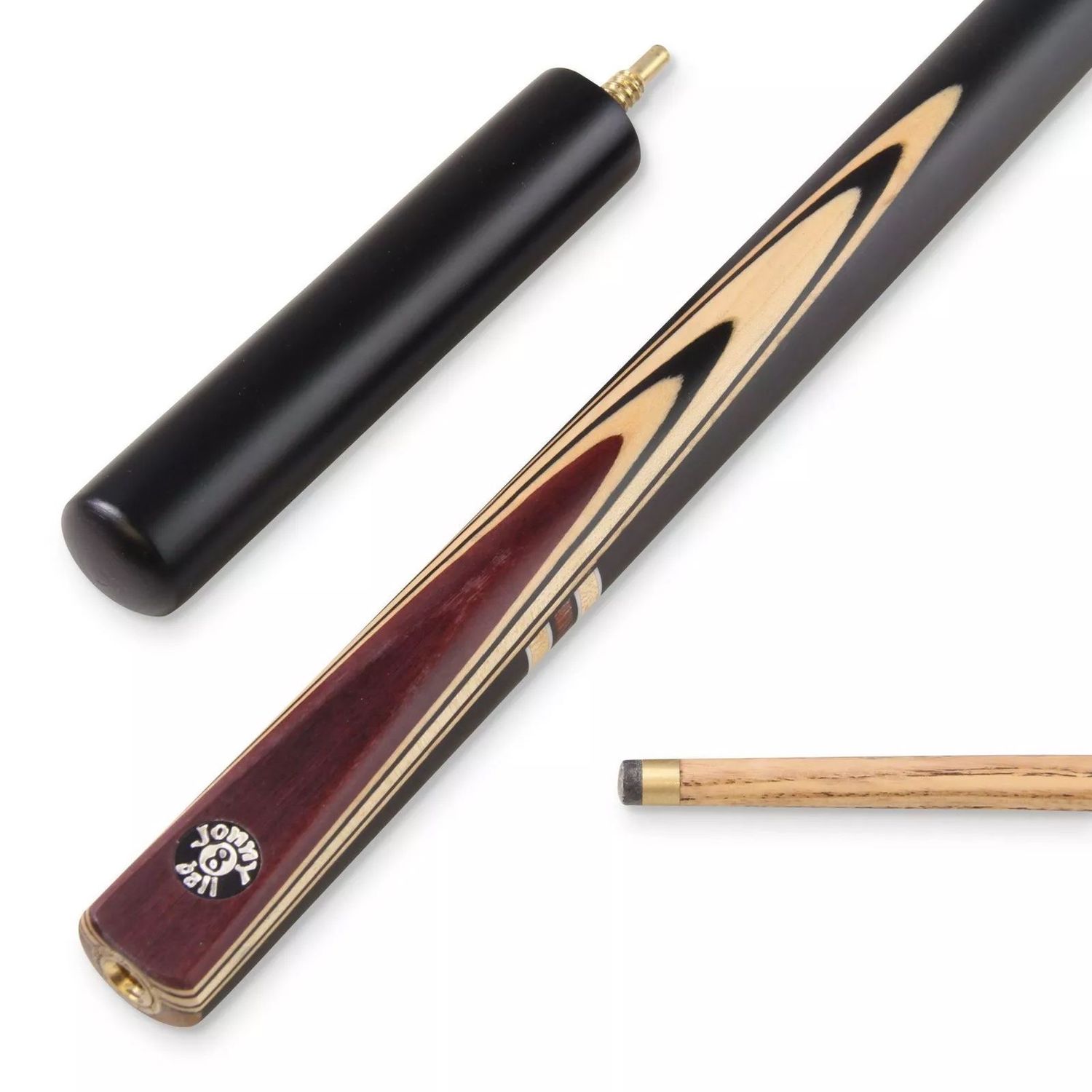 Redwood Half Moon 3/4 Ebonised 4 Point Butt Snooker Pool Cue with Real Splices - 9mm tip + Mini Butt