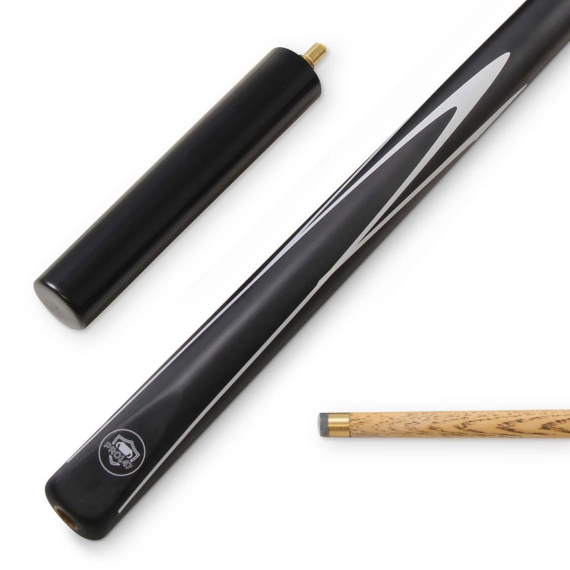 Black and White Striker 3/4 Jointed Snooker Pool Cue with 9.5mm Tip and 6 Black and White Striker 3/4 Jointed Snooker Pool Cue with 9.5mm Tip and 6" Mini Butt