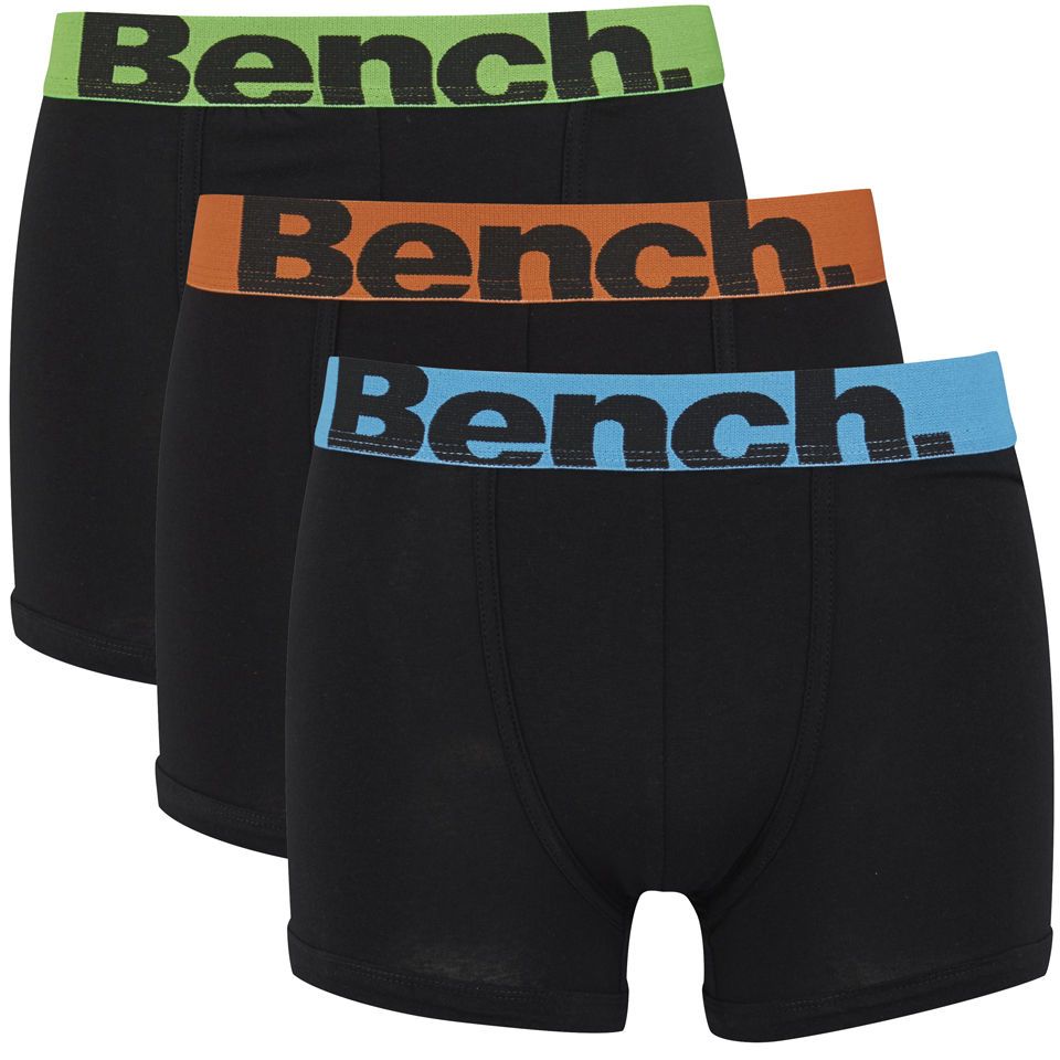 Bench 3 Pack Tonder Mens Designer Boxer Shorts / Trunks in Black with Coloured Bands