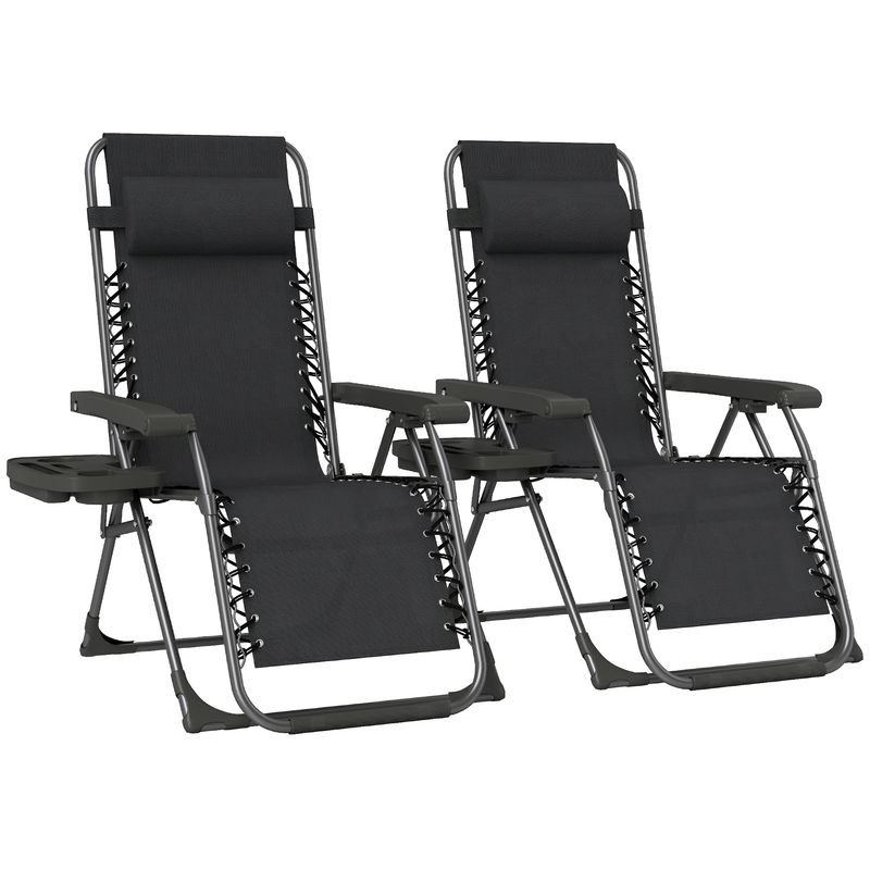 Set of 2 Folding Sun Loungers Reclining Garden Chairs