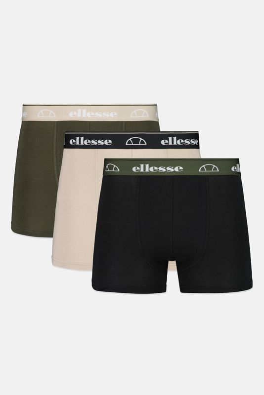 Ellesse Mens Designer Boxer Shorts / Trunks 3 Pack in Khaki Beige Black