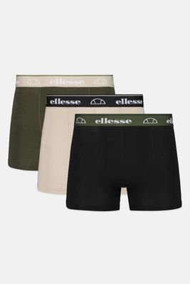 Ellesse Mens Designer Boxer Shorts / Trunks 3 Pack in Khaki Beige Black