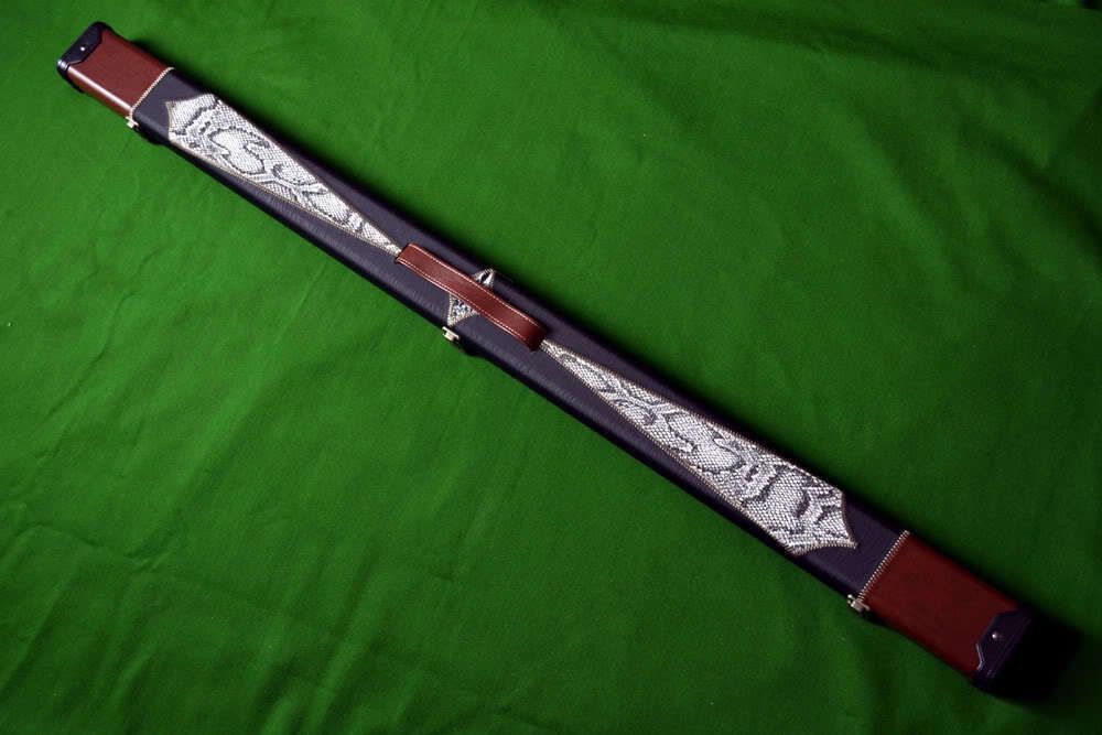 Hand Crafted Small Harlequin 3/4 jointed Hard Snooker Cue Case in Black, Brown and White Hand Crafted Small Harlequin 3/4 jointed Hard Snooker Cue Case in Black, Brown and White