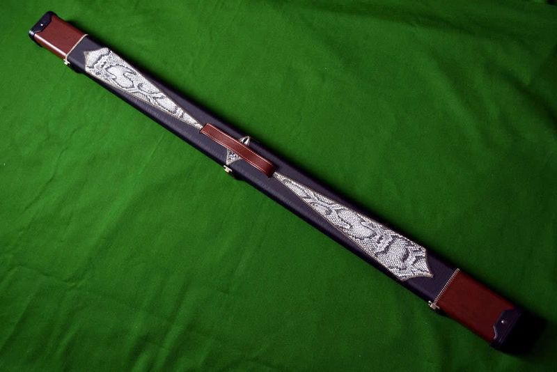 Hand Crafted Small Harlequin 3/4 jointed Hard Snooker Cue Case in Black, Brown and White Hand Crafted Small Harlequin 3/4 jointed Hard Snooker Cue Case in Black, Brown and White