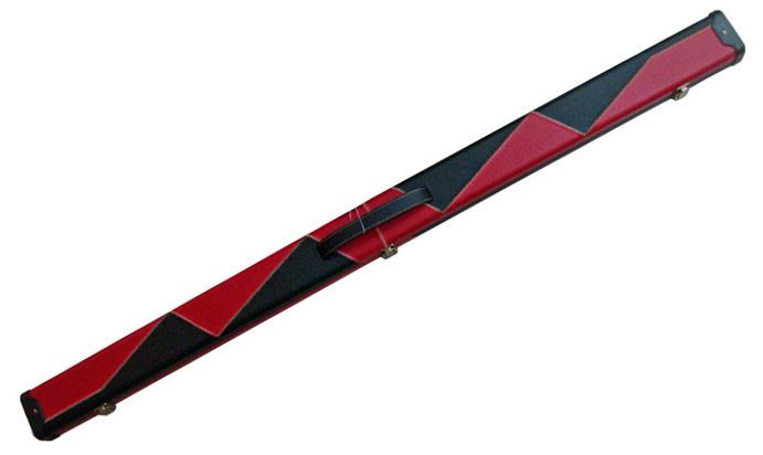 Luxury Hand Crafted Leather Red and Black Design 3/4 jointed Hard Snooker Cue Case. Luxury Hand Crafted Leather Red and Black Design 3/4 jointed Hard Snooker Cue Case.
