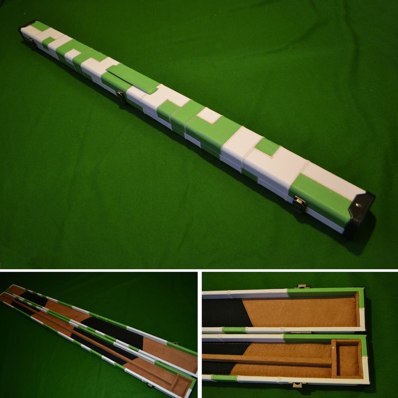 Handmade 3/4 Patchwork Style Snooker Cue Case - Green/White Handmade 3/4 Patchwork Style Snooker Cue Case - Green/White