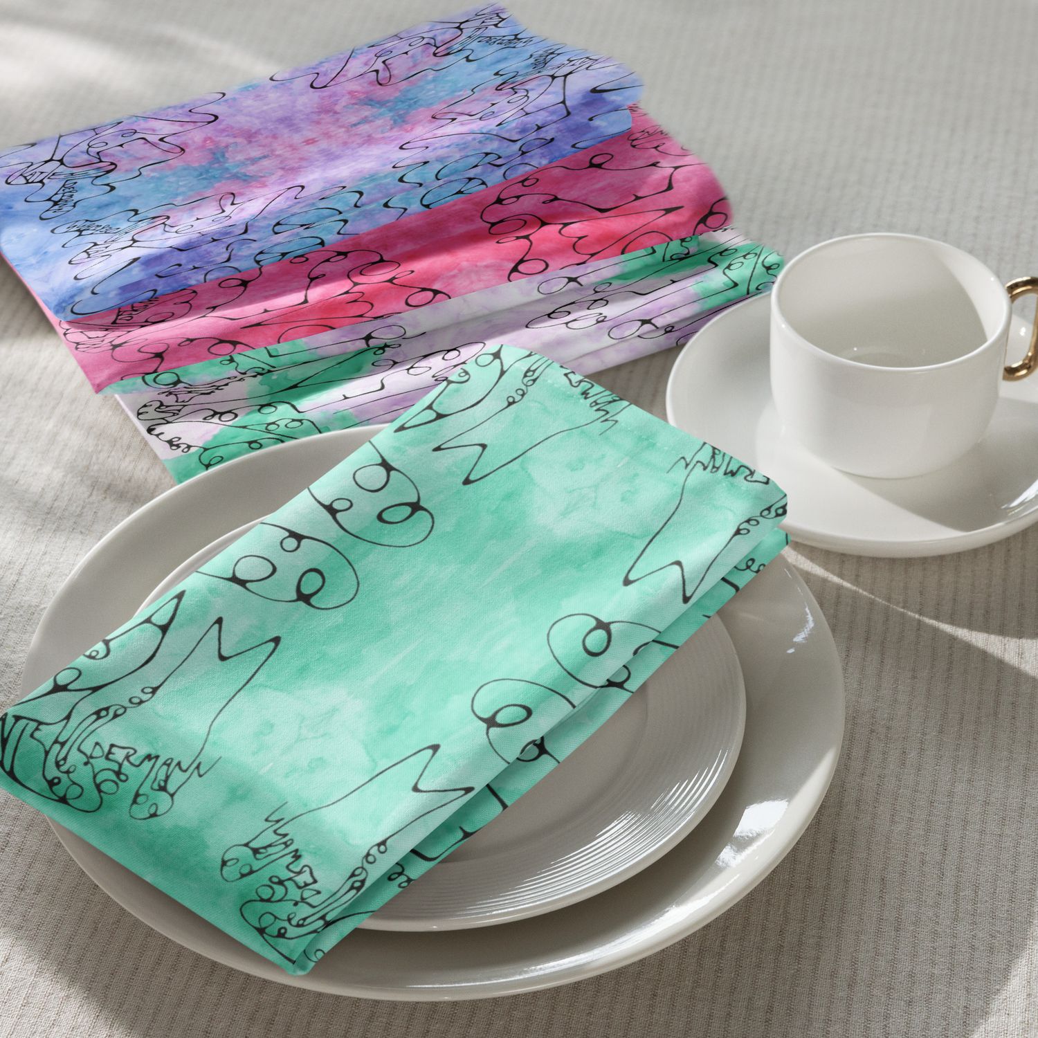 Inspirational Words Watercolor Tie Dye Cloth Napkin Set (4)