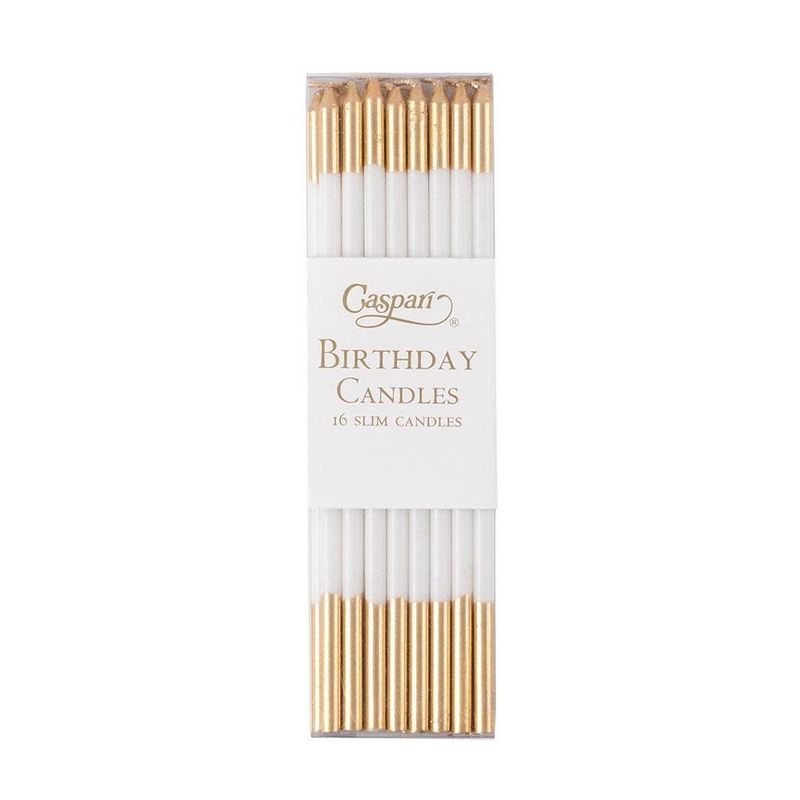 White &amp; Gold Birthday Candles, set of 16