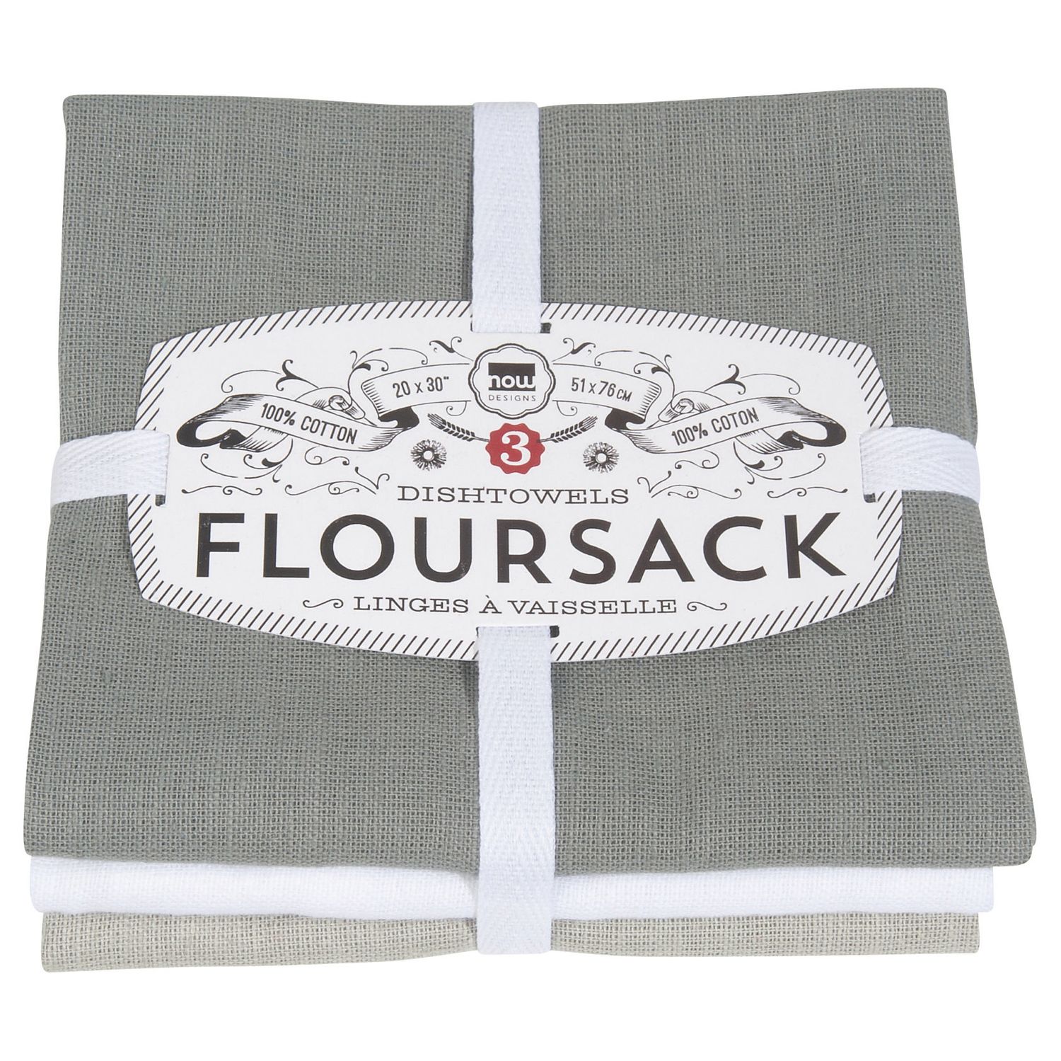 Grey Flour Sack Towels, set of 3